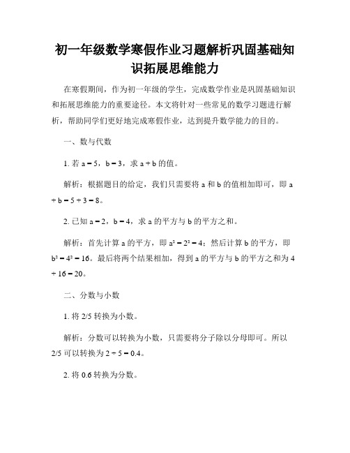 初一年级数学寒假作业习题解析巩固基础知识拓展思维能力