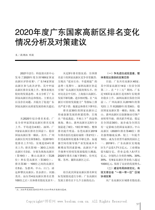 2020 年度广东国家高新区排名变化情况分析及对策建议