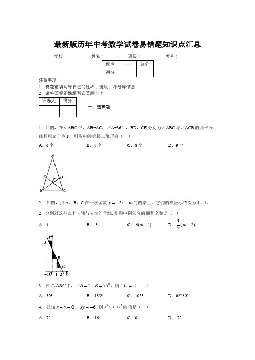 2019最新版历年中考数学试卷易错题知识点汇总612499