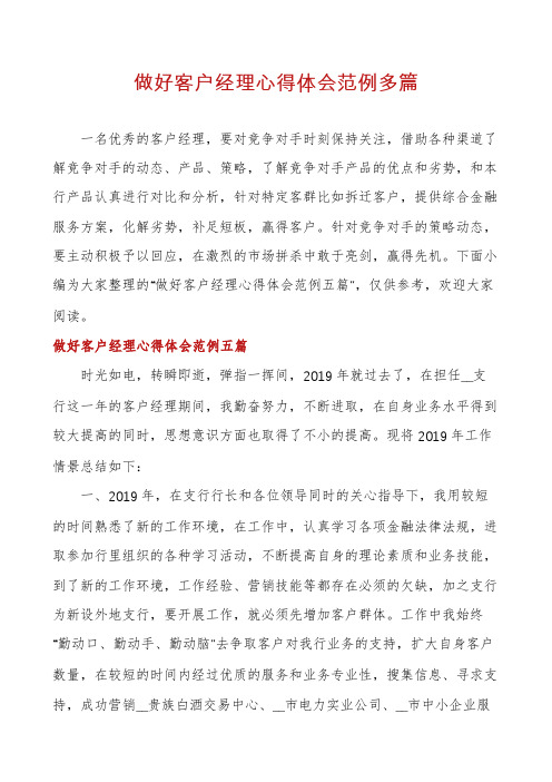 做好客户经理心得体会范例多篇