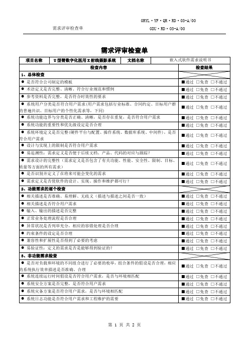 需求评审检查单