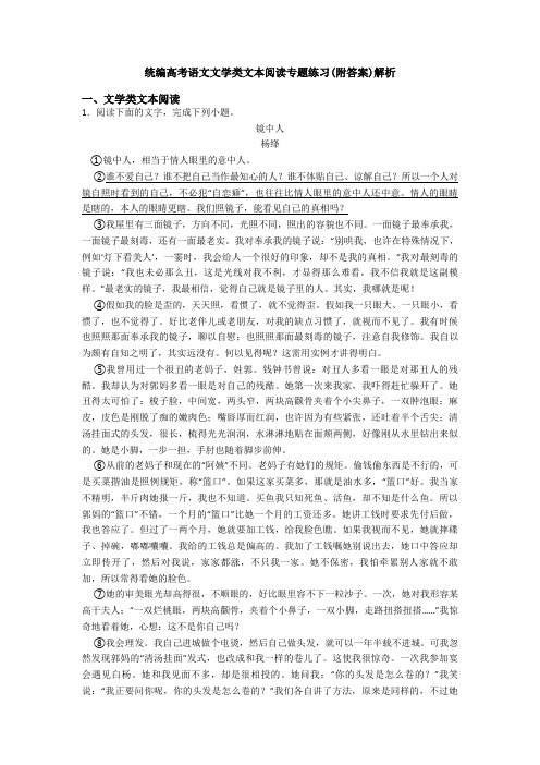 统编高考语文文学类文本阅读专题练习(附答案)解析