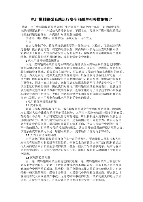 电厂燃料输煤系统运行安全问题与相关措施探讨