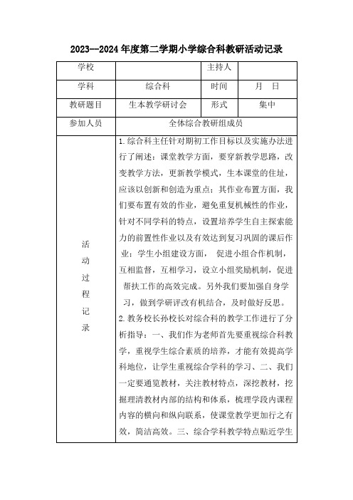 2024年小学综合科期初教研会议活动记录