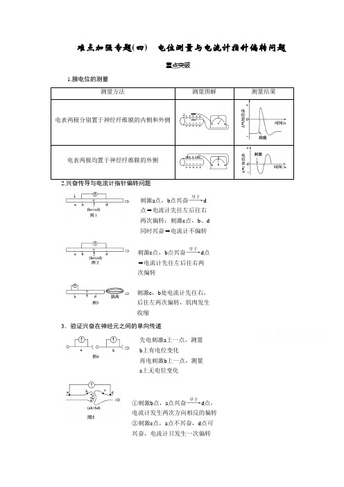 2021新高考生物人教版一轮复习讲义：难点加强专题(四) 电位测量与电流计指针偏转问题 (含答案)