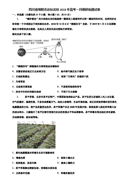 四川省绵阳市达标名校2018年高考一月调研地理试卷含解析