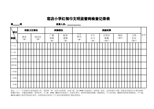 窑店小学红领巾文明监督岗检查记录表