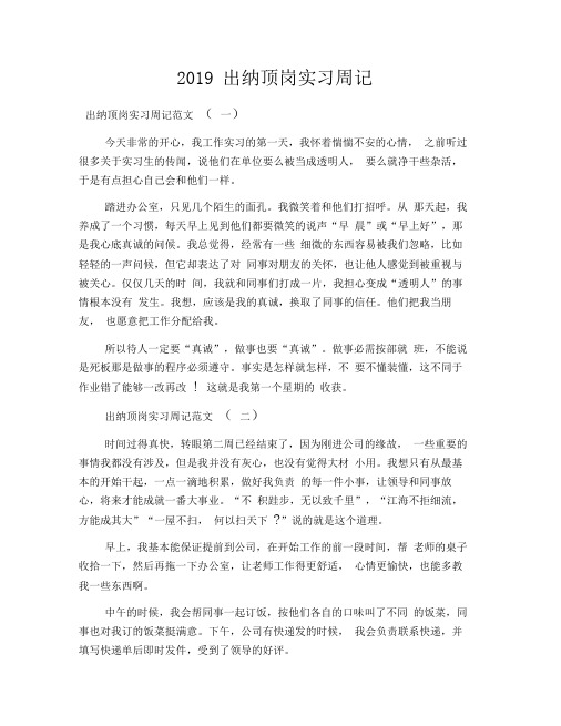 2019出纳顶岗实习周记