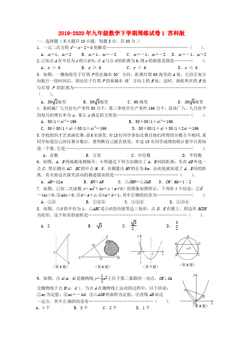 2019-2020年九年级数学下学期周练试卷1 苏科版