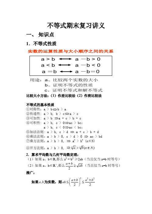 高二数学教案：不等式期末复习讲义