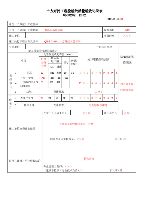施工单位检验批表格填写范本