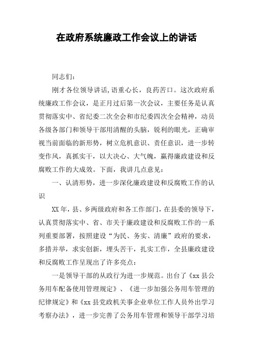 在政府系统廉政工作会议上的讲话