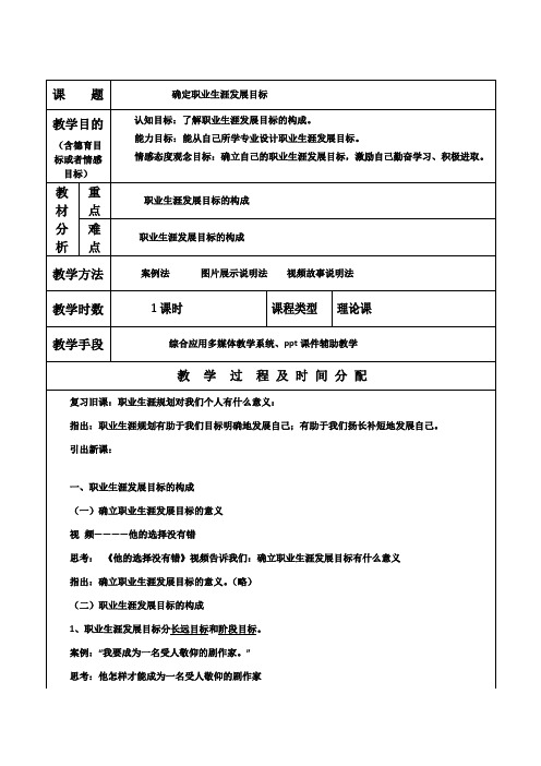 确定职业生涯发展目标教案