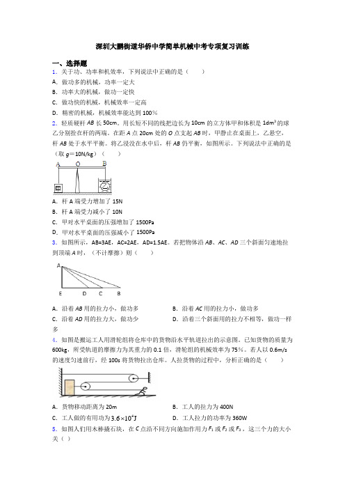 深圳大鹏街道华侨中学简单机械中考专项复习训练