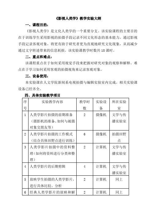 影视人类学教学实验大纲