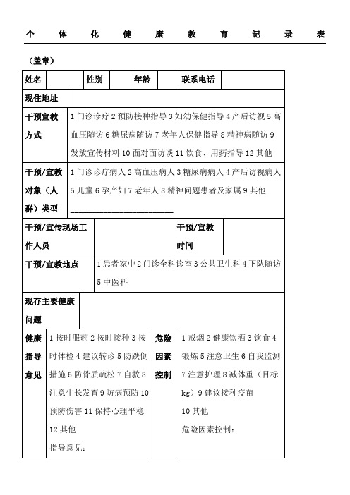 个体化健康教育记录表格模板