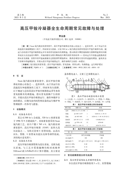 高压甲铵冷凝器全生命周期常见故障与处理