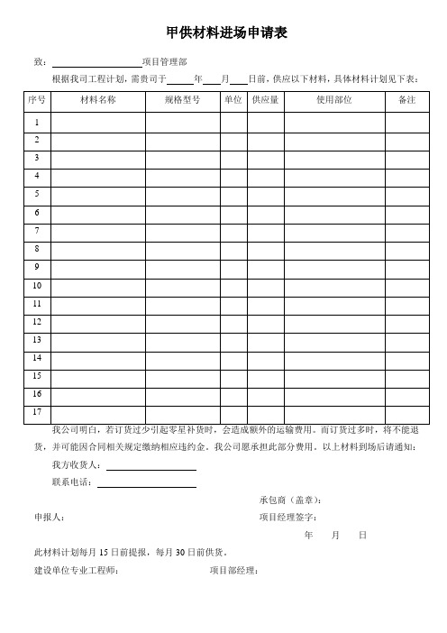 甲供材料进场申请表