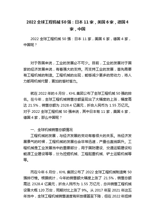 2022全球工程机械50强：日本11家，美国6家，德国4家，中国