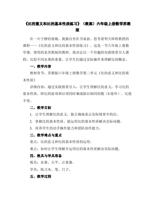 《比的意义和比的基本性质练习》(教案)-六年级上册数学苏教版