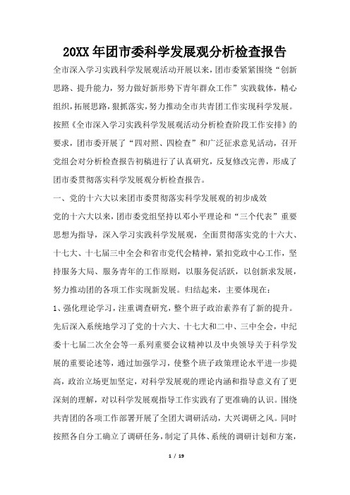 2019年团市委科学发展观分析检查报告