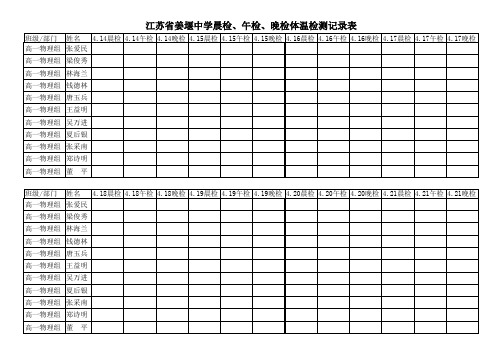 江苏省姜堰中学晨检、午检、晚检体温检测记录表