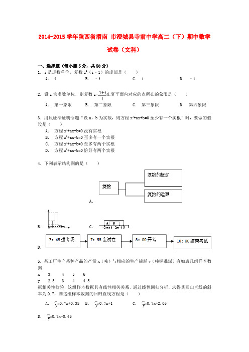 陕西省渭南市澄城县寺前中学高二数学下学期期中试卷 文(含解析)