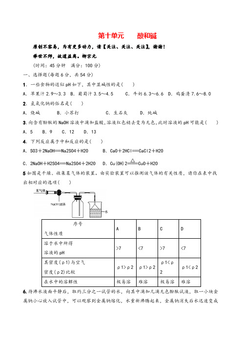 9年级(人教版)第十单元 酸和碱 单元检测(含答案)