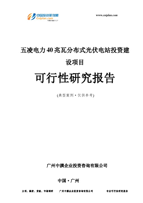 五凌电力40兆瓦分布式光伏电站投资建设项目可行性研究报告-广州中撰咨询