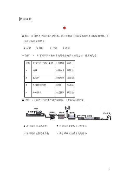 2018年中考化学真题分类汇编2我们身边的物质考点11水2净化无解答
