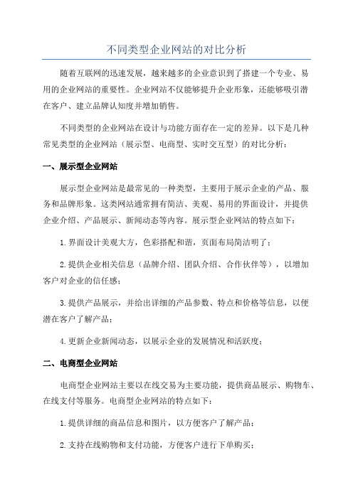 不同类型企业网站的对比分析