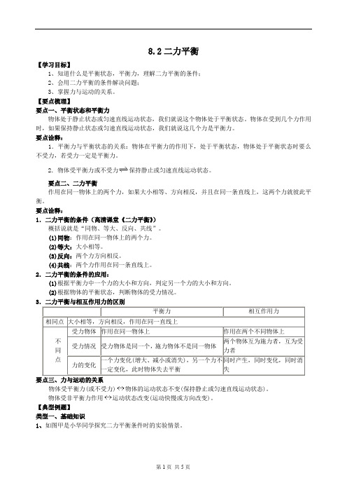 人教版八年物理下8.2二力平衡 知识点讲解与典题解析