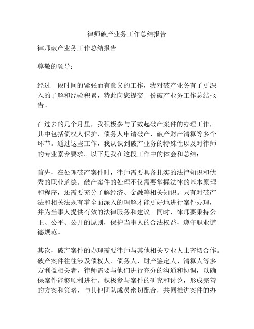 律师破产业务工作总结报告