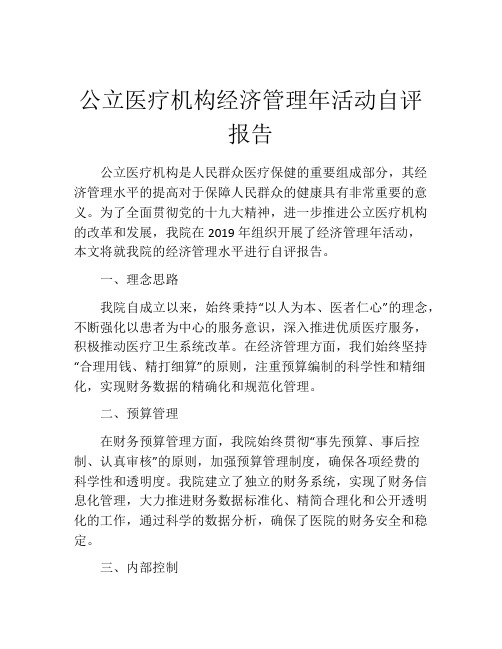 公立医疗机构经济管理年活动自评报告