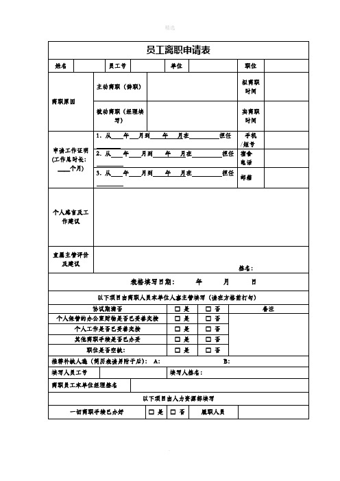 员工离职申请表(模板)