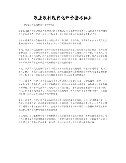 农业农村现代化评价指标体系