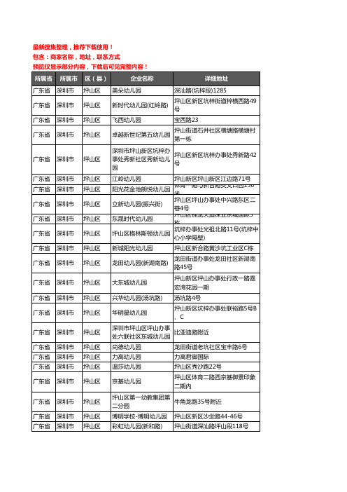 新版广东省深圳市坪山区幼儿园企业公司商家户名录单联系方式地址大全88家