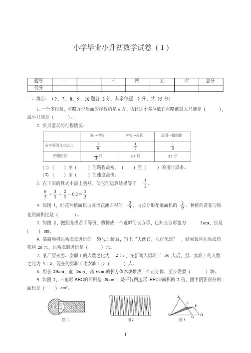 湖北省【小升初】小学毕业小升初数学试卷附试题详细答案(1)