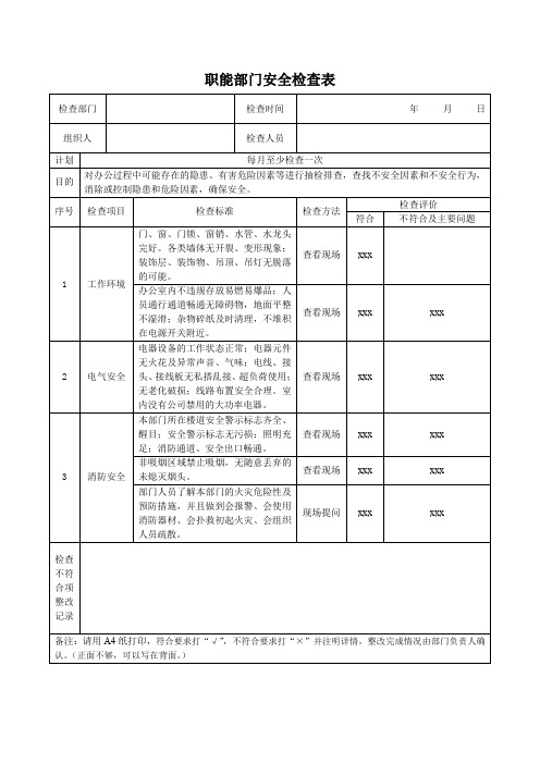 职能部门安全检查表