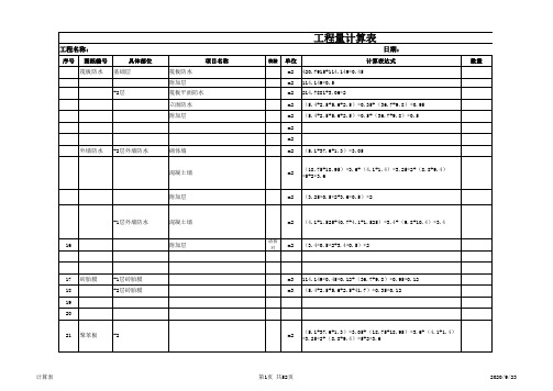 防水(1)-底板防水和外墙防水工程量计算表(计算式)