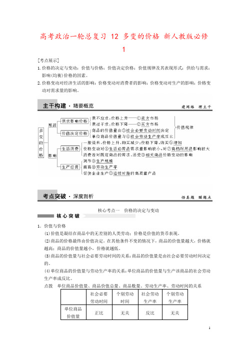 高考政治一轮总复习 12 多变的价格 新人教版必修1