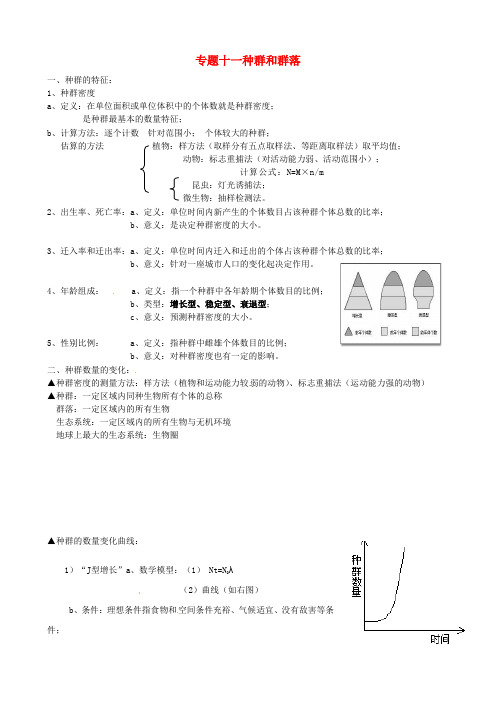 2020届高考生物二轮专题复习 专题十一 种群和群落