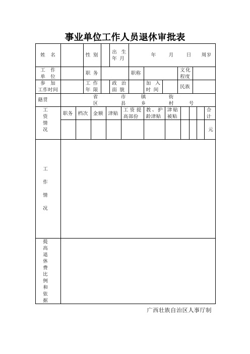 事业单位工作人员退休审批表