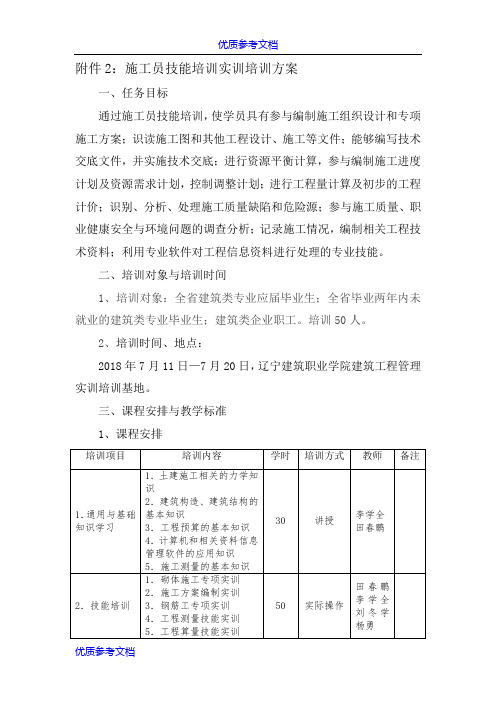 【参考借鉴】施工员技能培训实训培训方案.doc