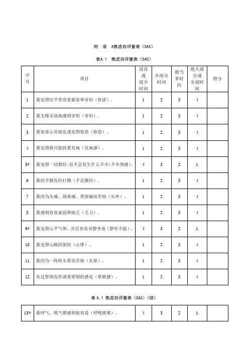 养老机构老年人焦虑(SAS)、抑郁(SDS)、症状自评量表(SCL-90)