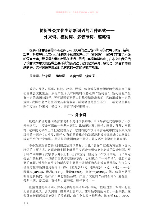 中国社会文化生活新词语