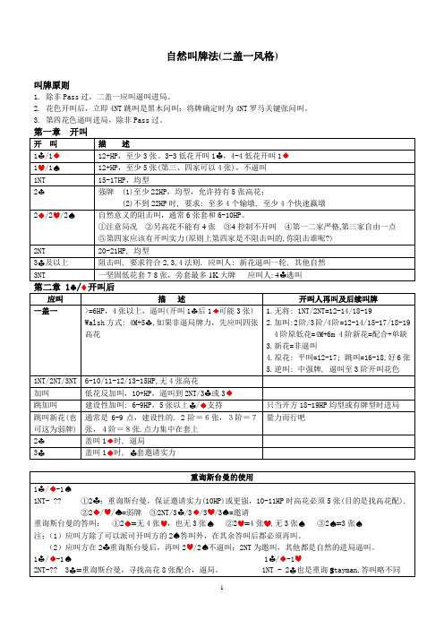 自然叫牌法(二盖一风格)