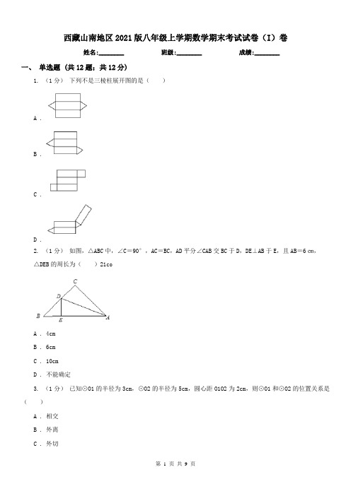 西藏山南地区2021版八年级上学期数学期末考试试卷(I)卷