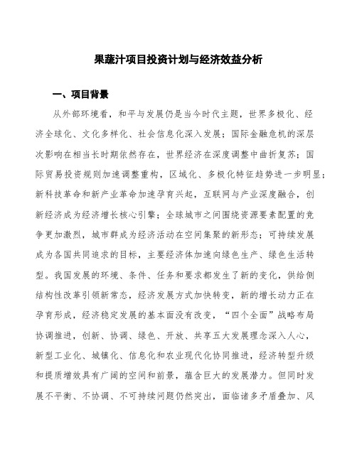 果蔬汁项目投资计划与经济效益分析