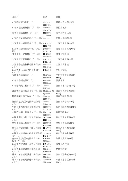 山东省工程机械企业名单